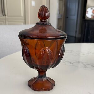 Amber Glass Lidded Candy Dish
